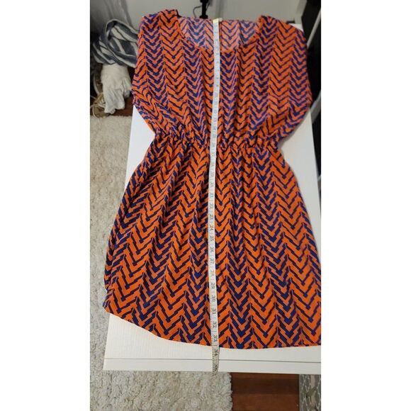 My Story Blue & Orange Shoulder Cut out Chevron Dress in Small - Picture 9 of 10